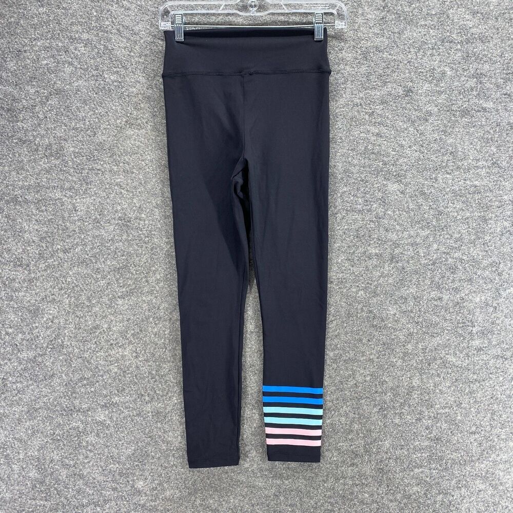 AB Leggings Women S Small Black Striped High Rise Capri Pull On Elastic Waist